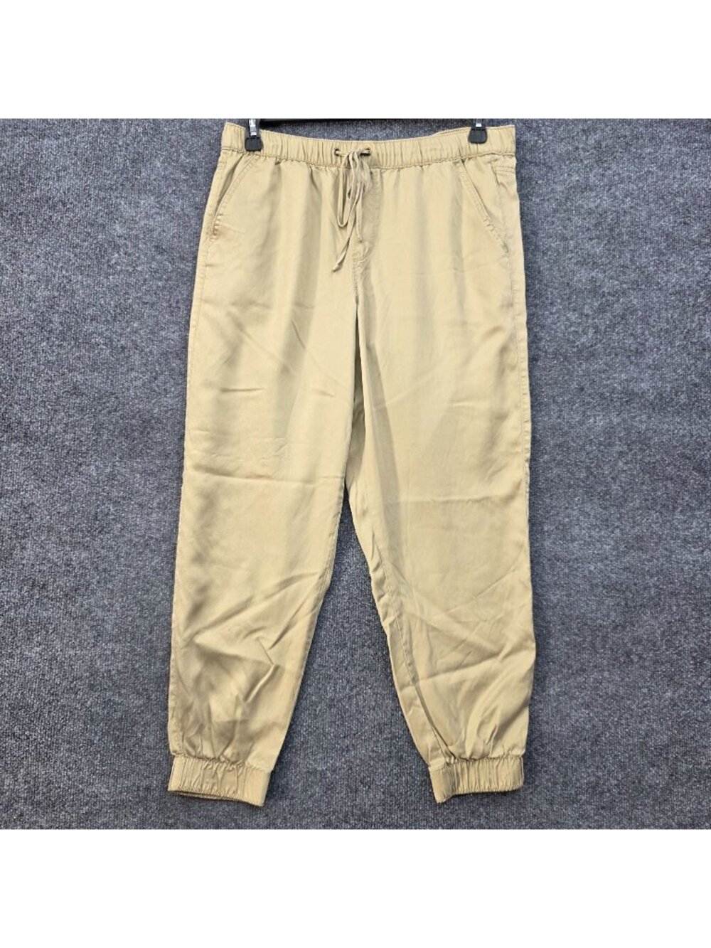 Nine West Lyocell Jogger Pants L Khaki Drawstring Utility Minimalist Commute